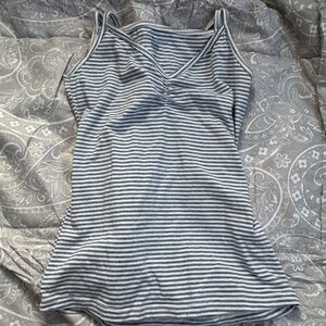 Brandy Melville Navy and White Striped Tank Top